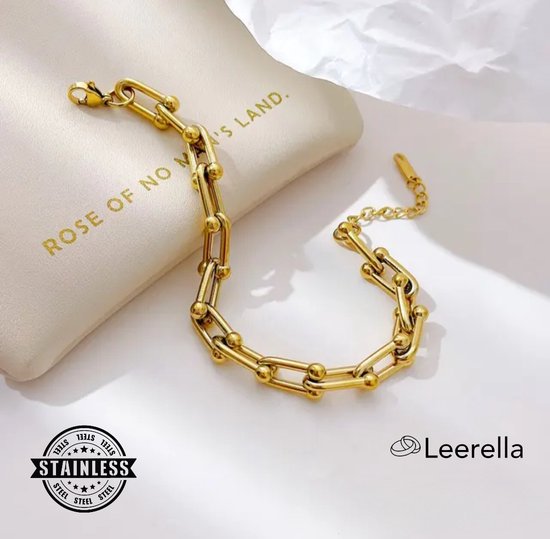 Leerella Luxe U-Vormige Schakel Armband Goud in Hoogwaardig RVS - Perfect voor Moederdag, Valentijns cadeaus en Verjaardagen, Jubilea en Bijzondere Gelegenheden 16+6 cm