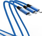 3 in 1 - Micro USB/USB-C/Lightning Kabel 1 Meter - 100 cm - Oplaadkabel - Datakabel - Blauw