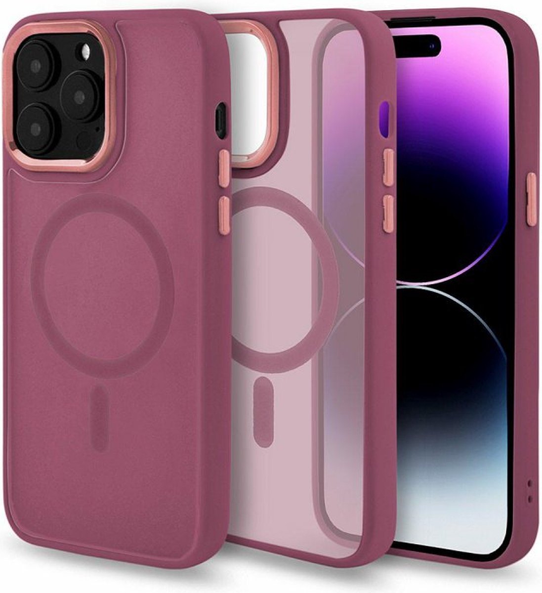 Magmat Hoesje Geschikt voor Apple iPhone 15 - Wine Rood - Matte Armor Back Cover - Geschikt voor MagSafe