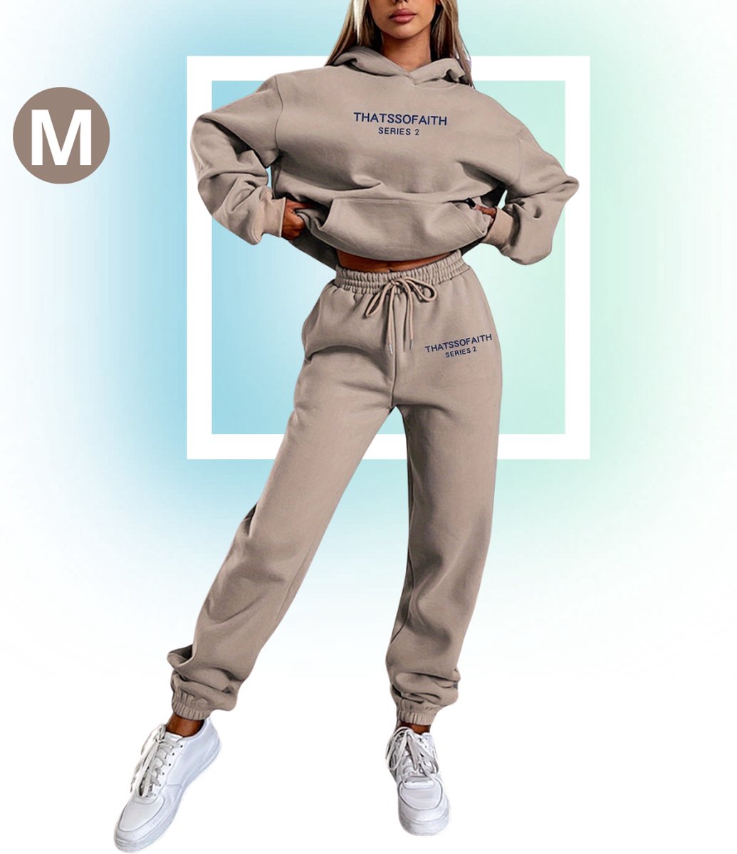 Litherday Joggingpak voor dames, lang vrijetijdspak, trainingspak, streatwear, katoen, sportpak met kleurblok, design met zakken, M
