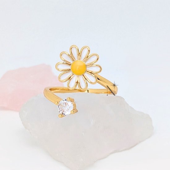 Luminora Daisy Ring Goud - Fidget Ring Daisy - Bague Anxiété - Ring Anti Stress - Ring Anti Stress - Ring Spinner - Ring Ring - Ring Twist - Bijoux Wellness