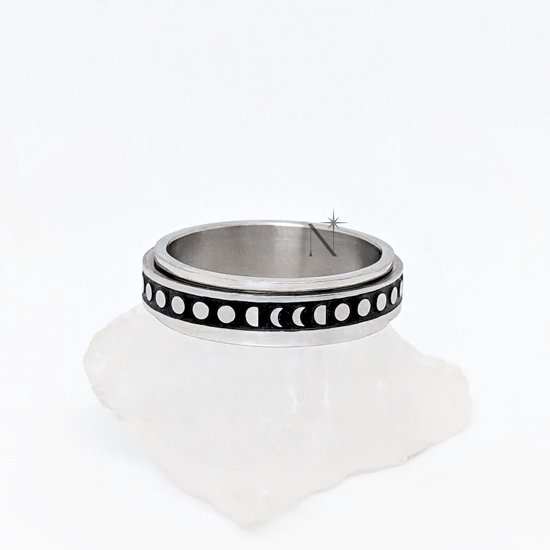Bague Lunaire Ring - Ring Fidget Lunes & Cercles - Bague Anxiété - Ring Anti Stress - Ring Anti Stress - Ring Spinner - Ring Ring - Bague Ring - Taille 52 | ⌀ 16.5 - Bijoux Wellness
