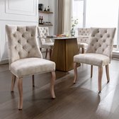 2 stuks hoge rug 4-poots stoel-white fluwelen eetkamerstoel-met-knoopsteek-massief houten frame-white-(Set van 2)hoofdeinde - lattenbodem in huidvriendelijke fluwelen stof -beige