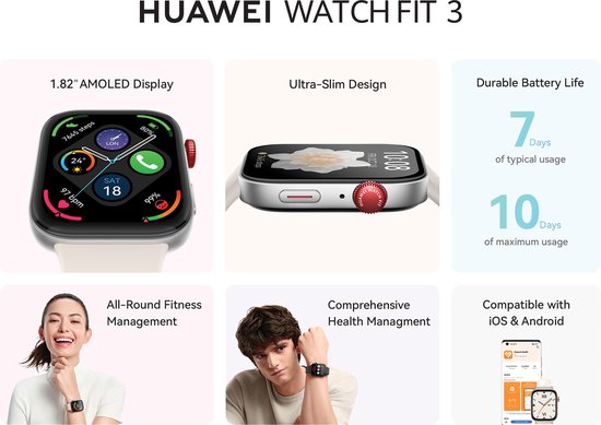 Huawei Watch Fit 3 Smartwatch - 43 mm - Wit