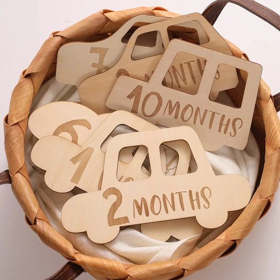 Mijpaalkaarten - Mijlpaal auto's van hout - Milestone - Foto kaarten baby - 15 stuks van Merkloos — afbeelding 3