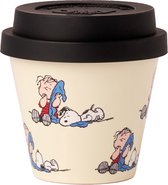 Quy Cup - 90ml Ecologische Reis Beker - Espressobeker "Peanuts Snoopy 7 Copertina” met zwart Siliconen deksel