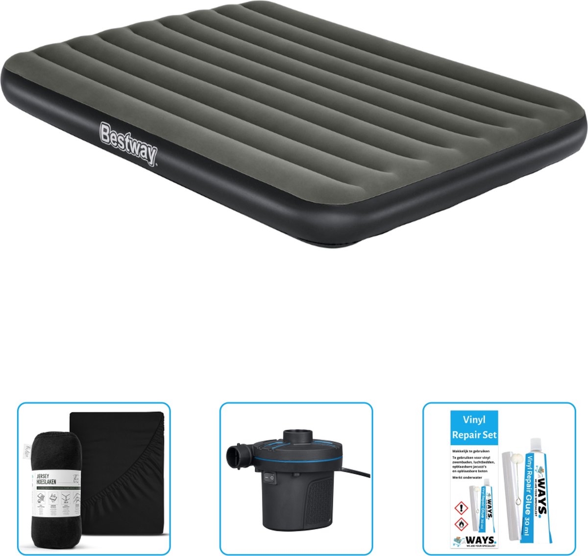 Bestway luchtbed - 2-Persoons - 152 x 203 x 25 cm - Groen - Inclusief Hoeslaken - Pomp en Reparatieset