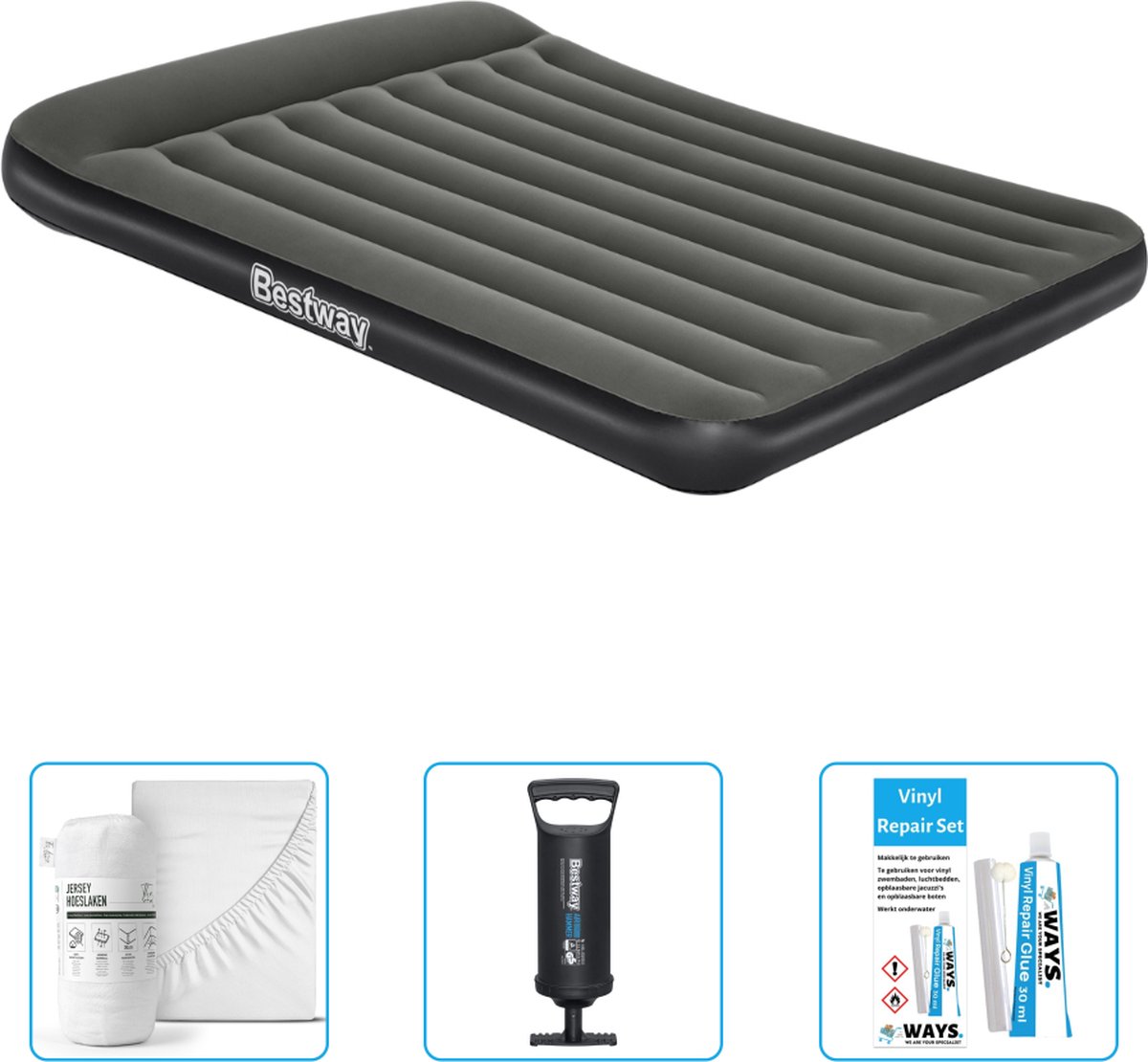 Bestway luchtbed - 2-Persoons - 152 x 203 x 30 cm - Groen - Inclusief Hoeslaken - Pomp en Reparatieset