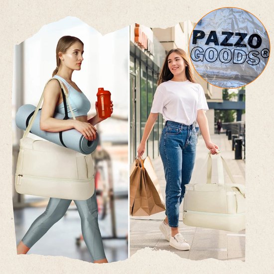 Pazzo Goods - Sac de sport Luna - Polyester - Beige - Trousse de toilette incluse - Port de chargement USB - Compartiment à chaussures - Sac de voyage