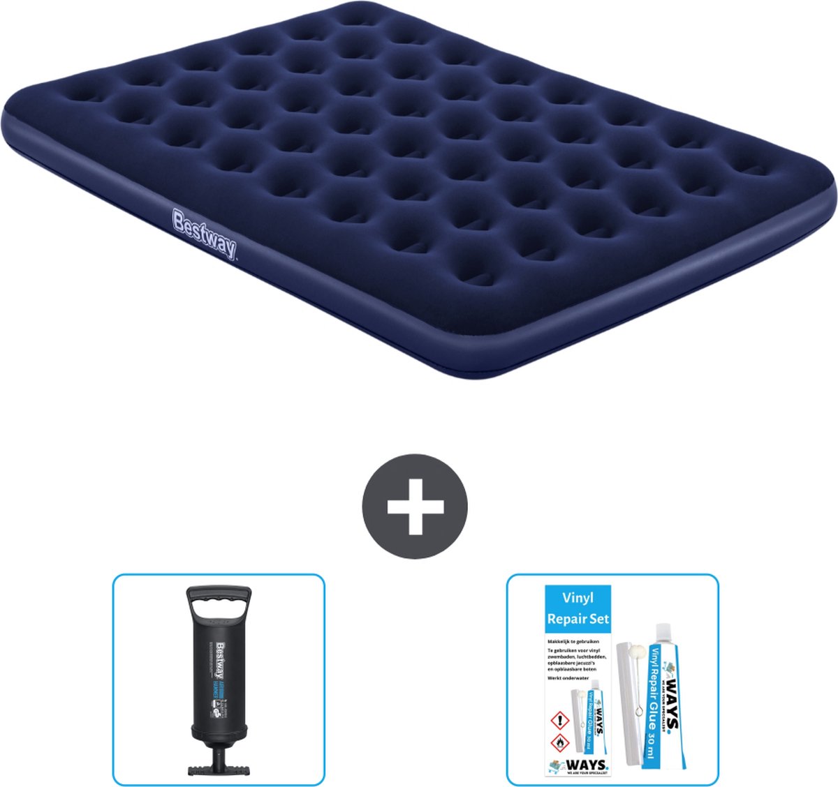 Bestway luchtbed - 2-Persoons - 152 x 203 x 22 cm - Blauw - Inclusief Pomp en Reparatieset
