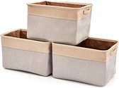 Set van 3 inklapbare opbergmanden, canvas stof tweed opbergorganizer, kubusbak met handgrepen voor kwekerij, planken, kleding, kinderen, speelgoed