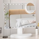 Grote verlichte make-upspiegel - 3 kleuren verlichtingsmodi oplichtspiegel , touchscreen en 10x vergroting tafelblad cosmetische make-up spiegel