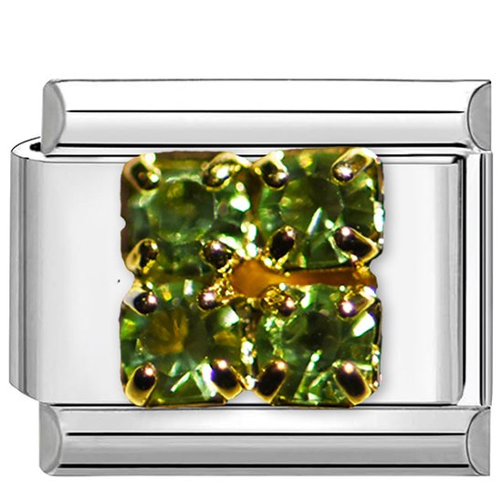 Quiges - Schakel - Bedel - 9mm - charms - Kleurrijk - Groene zirkonia - Geschikt voor - Nomination- armband - Schakelarmband - italy bedels armband