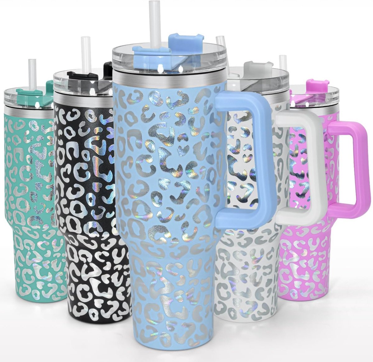 Image of 40 oz Gradient Kleur Tumblers met Handvat (Blauwe Luipaard...)