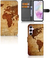 Telefoonhoesje Geschikt voor Samsung Galaxy A35 Wallet Bookcase Wereldkaart