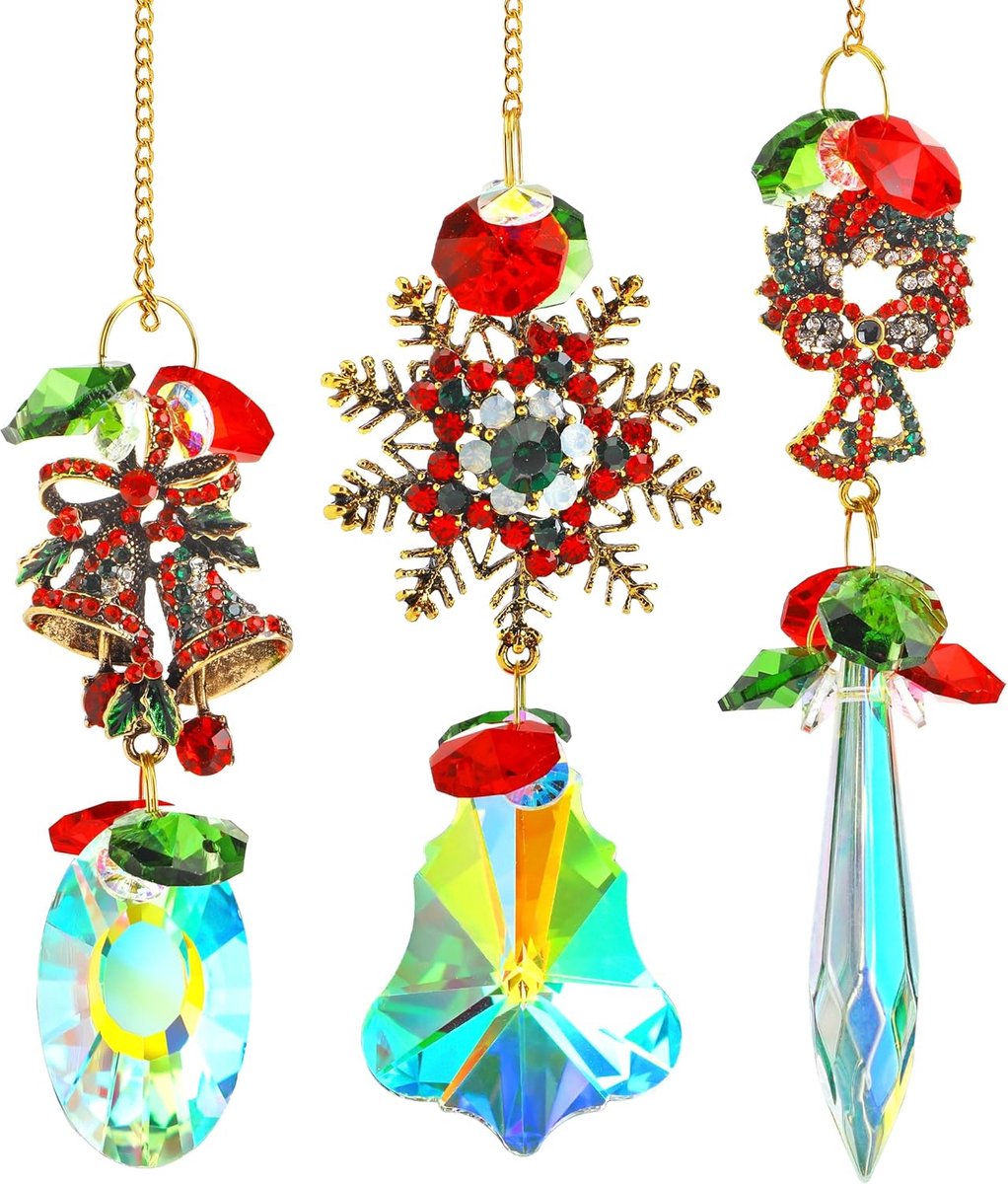 3 Stuks Kristal Kerst Hangers - Kristal - Kerstdecoratie - Raamhangers - Kersthangers - Boomversiering - Venster - Regenboog Kleuren - Zonnevanger - Suncatcher - Crystal