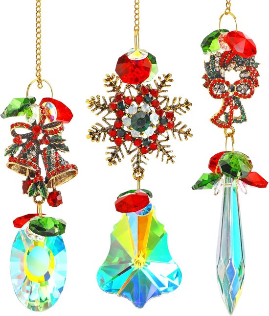 Foto: 3 stuks kristal kerst hangers kristal kerstdecoratie raamhangers kersthangers boomversiering venster regenboog kleuren zonnevanger suncatcher crystal