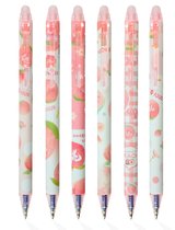 Ainy - Peach Uitwisbare Pen - set van 6 blauwe uitgumbare pennen voor in je etui - kawaii balpen | middelbare schoolspullen balpennen (niet geschikt voor legami vulling)