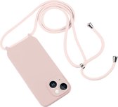 Mobigear Telefoonhoesje geschikt voor Apple iPhone 15 Plus Siliconen | Mobigear Lanyard Hoesje met koord - Pastelroze