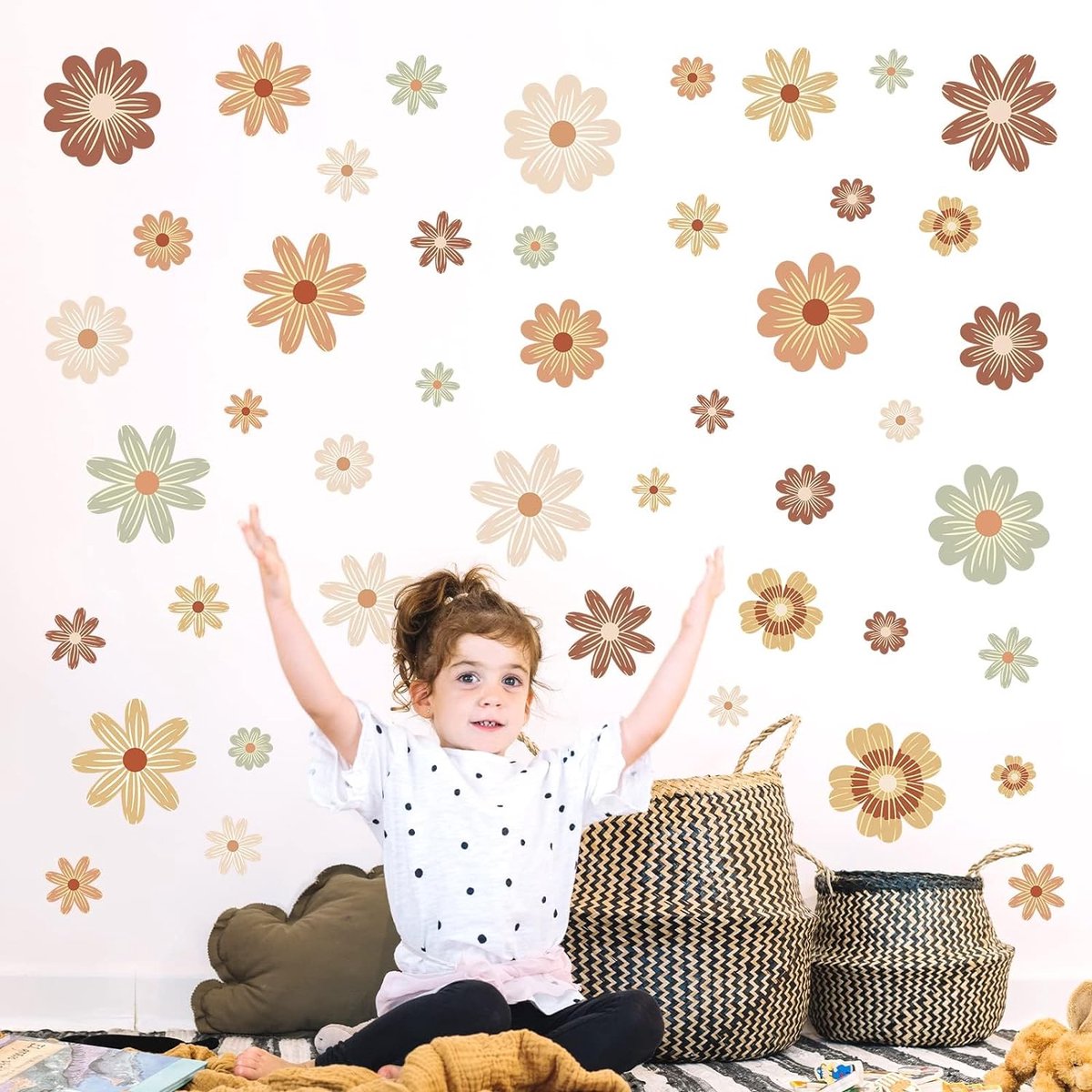 Boho madeliefje bloem muurkunst decor - geweven madeliefje bloem kunst voor muur | madeliefje bloem geweven macramé muur hang decor voor slaapkamer, boerderij, badkamer