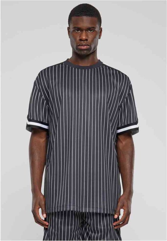 Urban Classics - Oversized Striped Mesh Heren T-shirt - XXL - Zwart/Wit