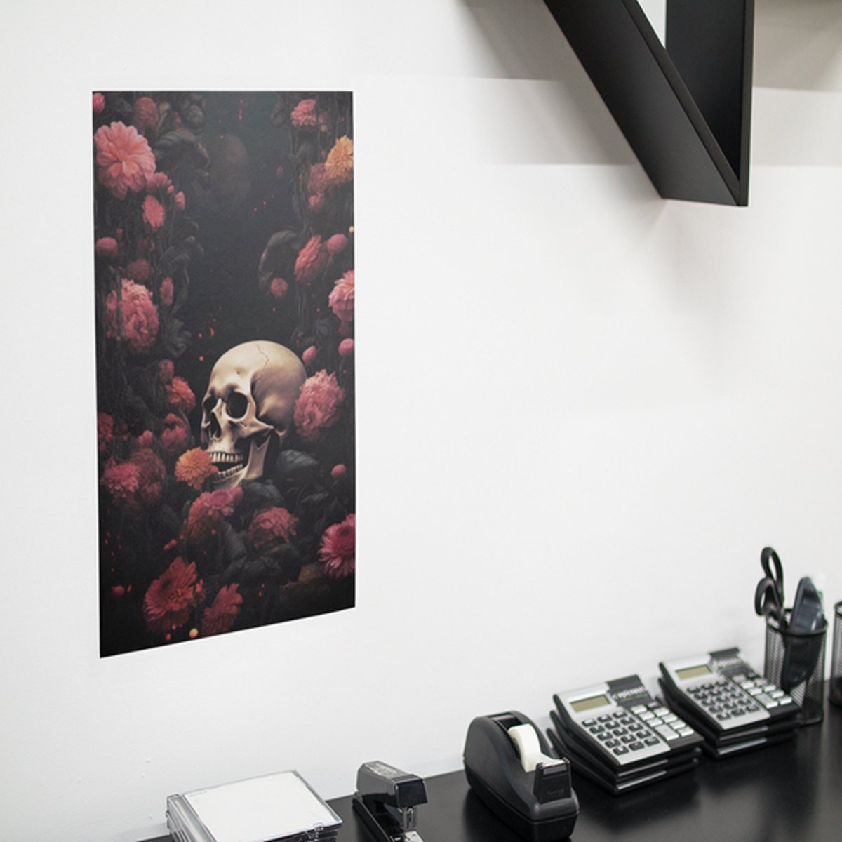 Poster Poster Doodshoofd met bloemen, A0 Synaps posterpapier