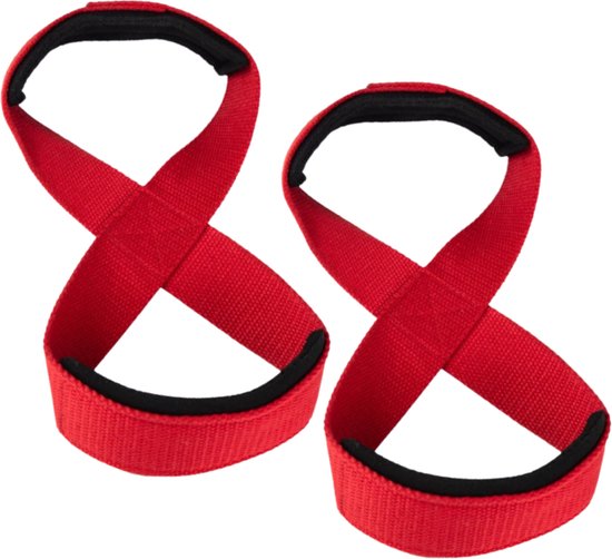 Alpha Gear - Lifting Straps - Pols Bandjes - Pull Ups Straps - Deadlift - Anti Slip - Hijsbanden - 8fig Straps - Rood - S