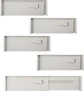 Organisatorsysteem met 4 lades, 27-45 cm verstelbare ladeverdeler, ladeverdeler, ladeverdeler voor keuken, slaapkamer, kantoor, grijs