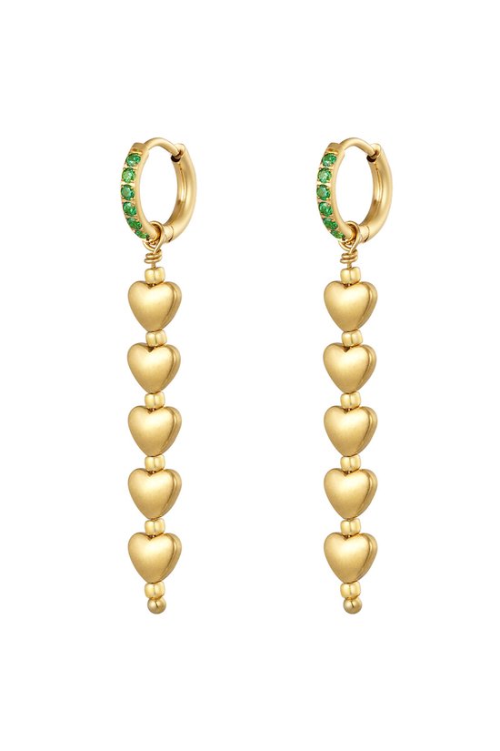 Oorbellen met vijf hartjes - #summergirls collection Green & Gold Hematiet