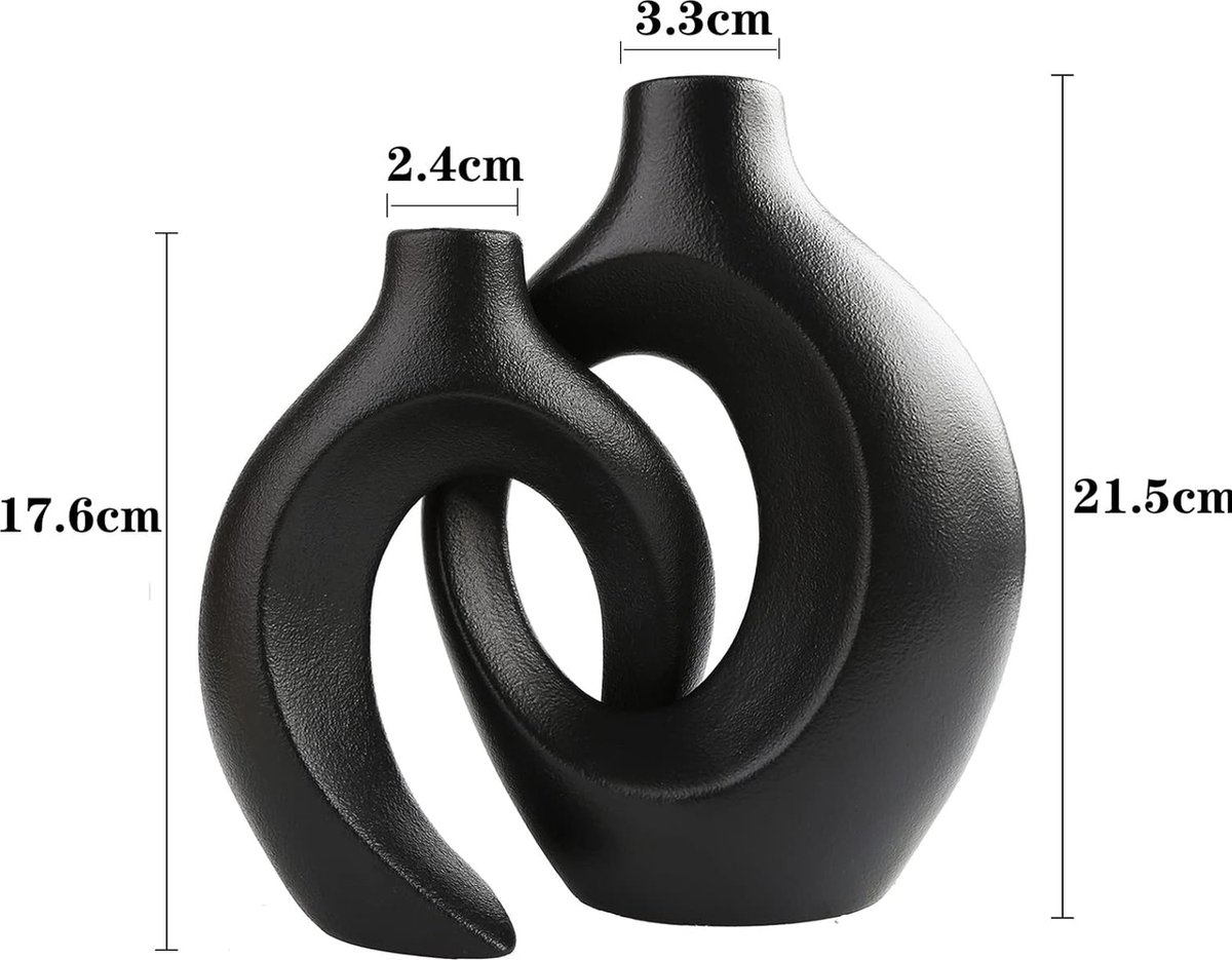 Bruine en Crème Keramische Donut Vazen - Set van 2 - Modern en