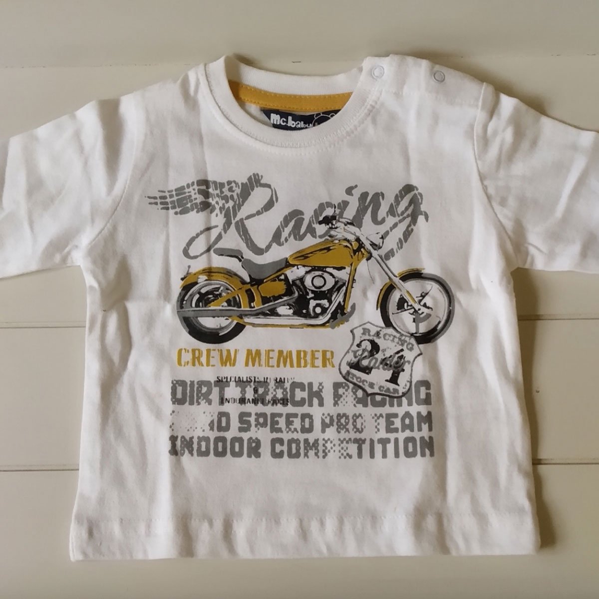 McBaby baby t-shirt longsleeve offwhite met motorprint maat 74