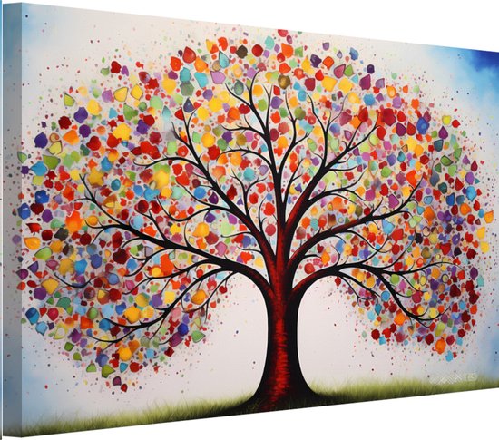 Décoration murale arbre coloré - Portrait d'arbre - Tableaux sur toile Nature - Décoration murale industrielle - Tableau sur toile salon - Peintures & affiches 70x50 cm