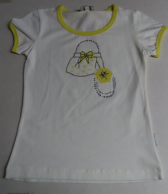 T shirt korte mouwen - Meisjes - Wit / geel - Handtas - 6 jaar 116