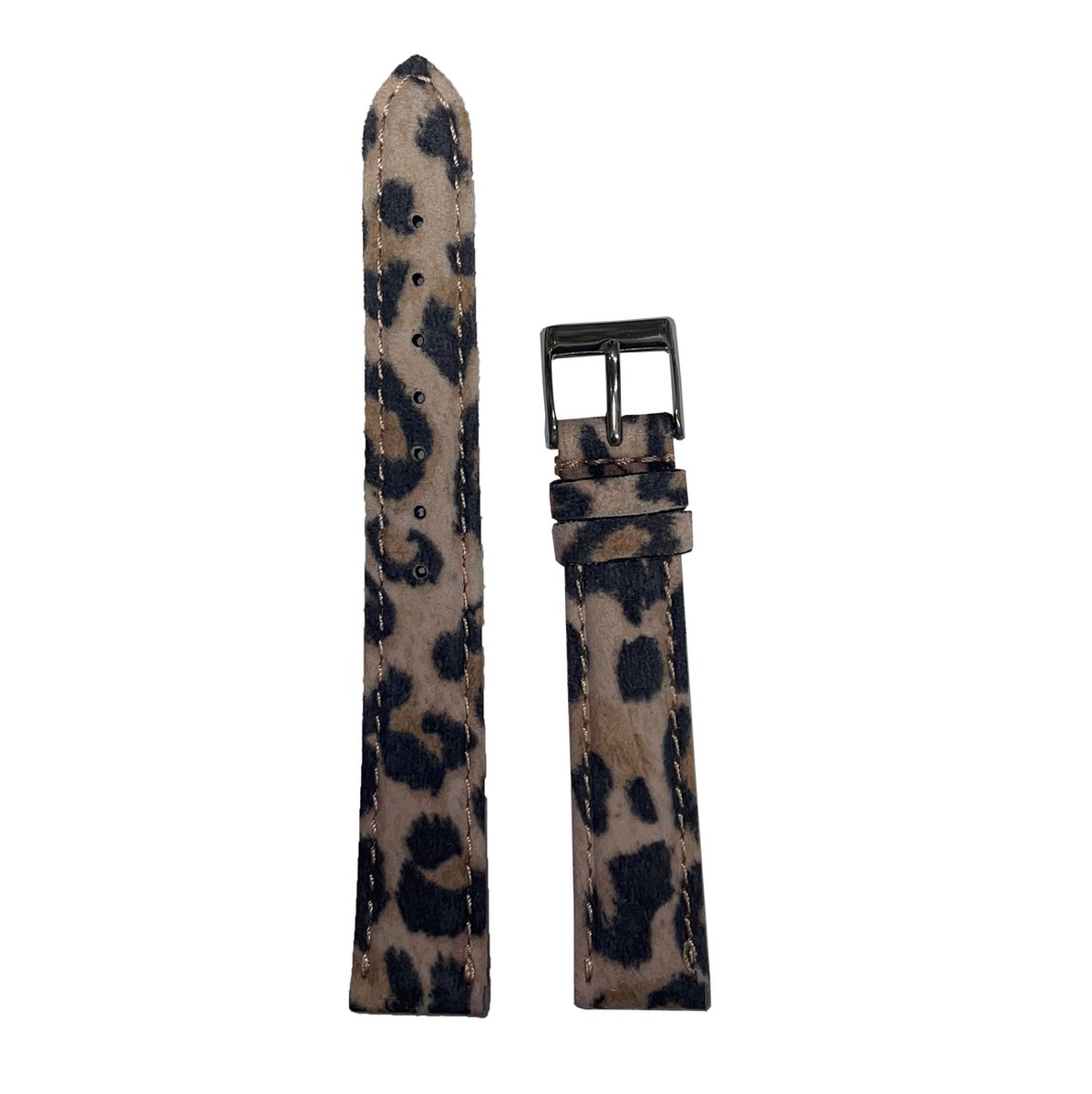 Horlogeband - 14mm - Roze - Echt leer in stoffen uitvoering met panter print - Roestvrijstalen gesp