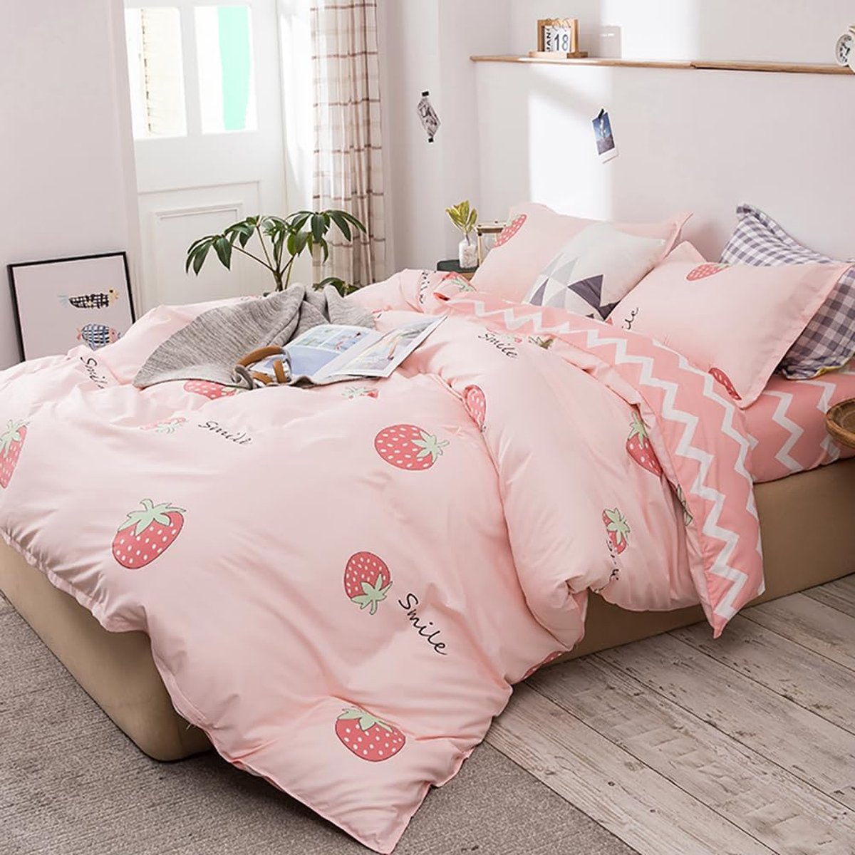 NODATE Roze Sakura Dekbedovertrek Dubbel Roze Sakura Beddengoed Set 3D Bedrukt Zachte Microfiber Dekbedovertrek Japanse Stijl 200x200 en 2 Kussenslopen 50x75 cm met Rits