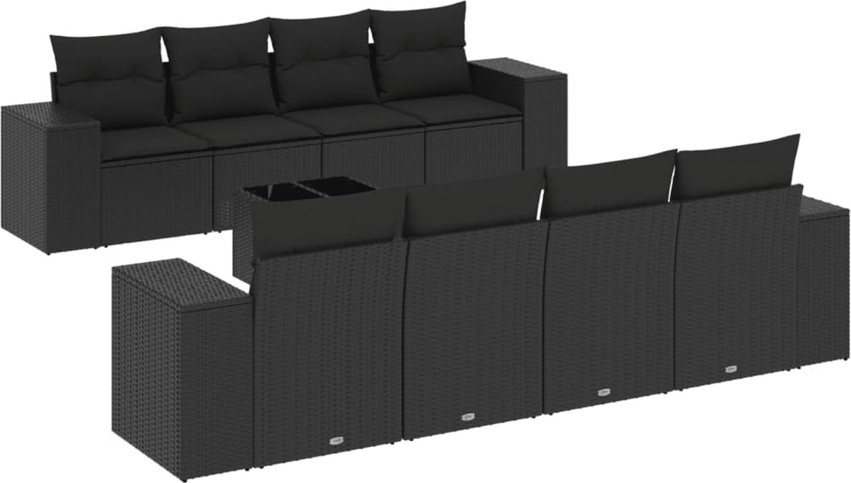 vidaXL 9-delige - Loungeset - met - kussens - poly - rattan - zwart