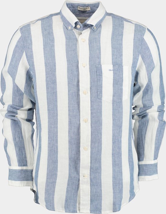 Gant - College Overhemd Linnen Streep Blauw - Heren - Maat L - Regular-fit