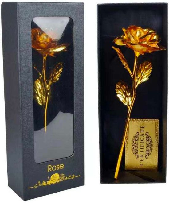 Woonkunst - Gouden roos - Golden Rose In Giftbox - Kunstbloem - Verjaardagscadeau - Moederdag - Valentijn - Trouwen, Verliefd, Huwelijk, Aanzoek - Liefde - Goud Romantisch Cadeau - Cadeau Voor Vrouw
