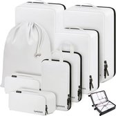 Kofferorganizerset 8-delig, inpakzakken voor koffers, inpakkubussen voor op reis, inpakzakken met make-uptasje (wit, 8-delig)