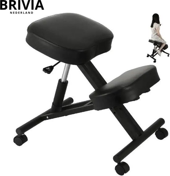 Tabouret ergonomique Brivia - Chaise à genoux - Chaise de travail - Chaise à genoux - Tabouret de travail - Correcteur de posture - Chaise de bureau ergonomique - Chaise de bureau - Siège en cuir - Jusqu'à 120 kg