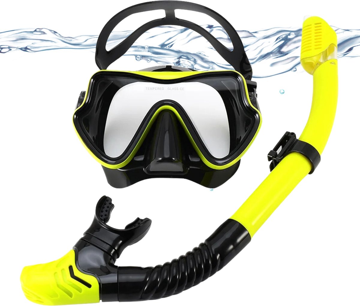 Actania Snorkelmasker - Volwassenen - Snorkel - Snorkelset - Duikbril - Full Face - Geel/Zwart