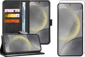 Hoesje geschikt voor Samsung Galaxy S24 - Screenprotector Glas - Portemonnee Book Case Zwart