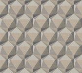 Grafisch behang Profhome 387481-GU vliesbehang hardvinyl warmdruk in reliëf licht gestructureerd met geometrische vormen mat beige grijs taupe antraciet 5,33 m2