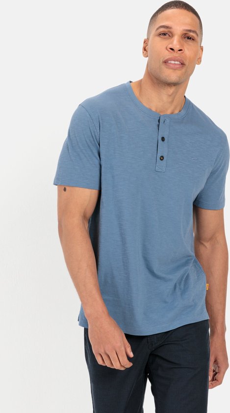 camel active Henley-shirt van gecertificeerd biologisch katoen - Maat menswear-5XL - Blauw