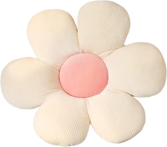Bloemenvloerkussen Tatami bloemvormig pluche decor, comfortabel zitkussen voor kinderkamer, thuis, op de bank (40 x 40 cm, wit & roze - a)