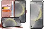 Hoesje geschikt voor Samsung Galaxy S24 Plus - Screenprotector Volledig Dekkend Glas - Portemonnee Book Case Rosegoud