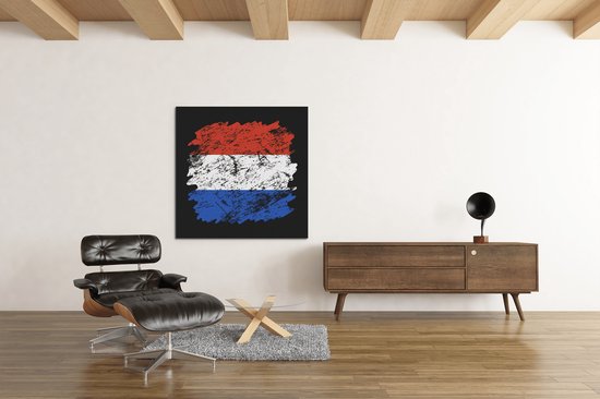 Canvas Schilderij - Vlag - Nederland - Wanddecoratie - 100x100 cm