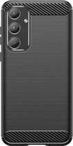 Samsung Galaxy A55 Hoesje - MobyDefend TPU Gelcase - Geborsteld Metaal + Carbonlook - Zwart - GSM Hoesje - Telefoonhoesje Geschikt Voor Samsung Galaxy A55