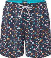 Happy Shorts Heren Zwemshort Met Geometrische Print Donkerblauw - Maat XXL - Zwembroek