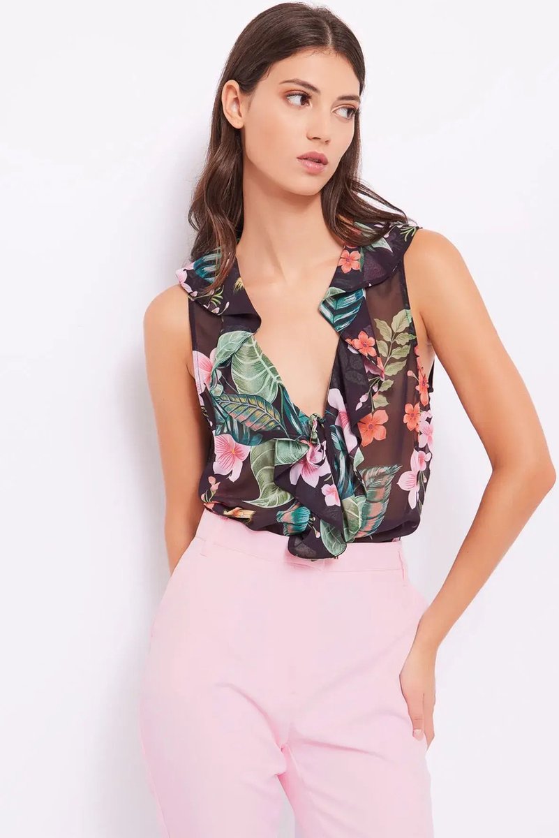 GAUDI - Floral georgette top 411FD45020 Black - Maat : 42